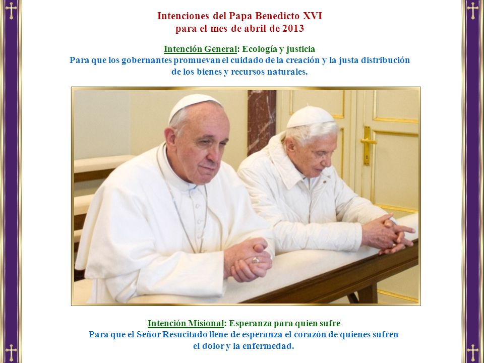 Intenciones del Papa Benedicto XVI para el mes de abril de 2013