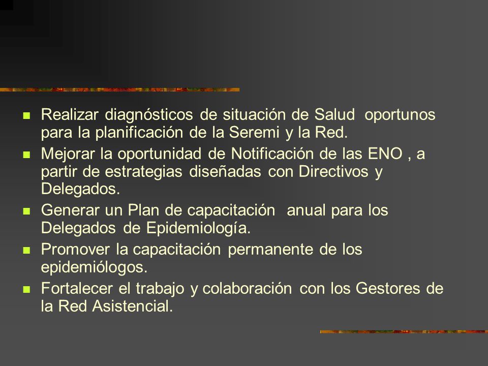 Realizar diagnósticos de situación de Salud oportunos para la planificación de la Seremi y la Red.