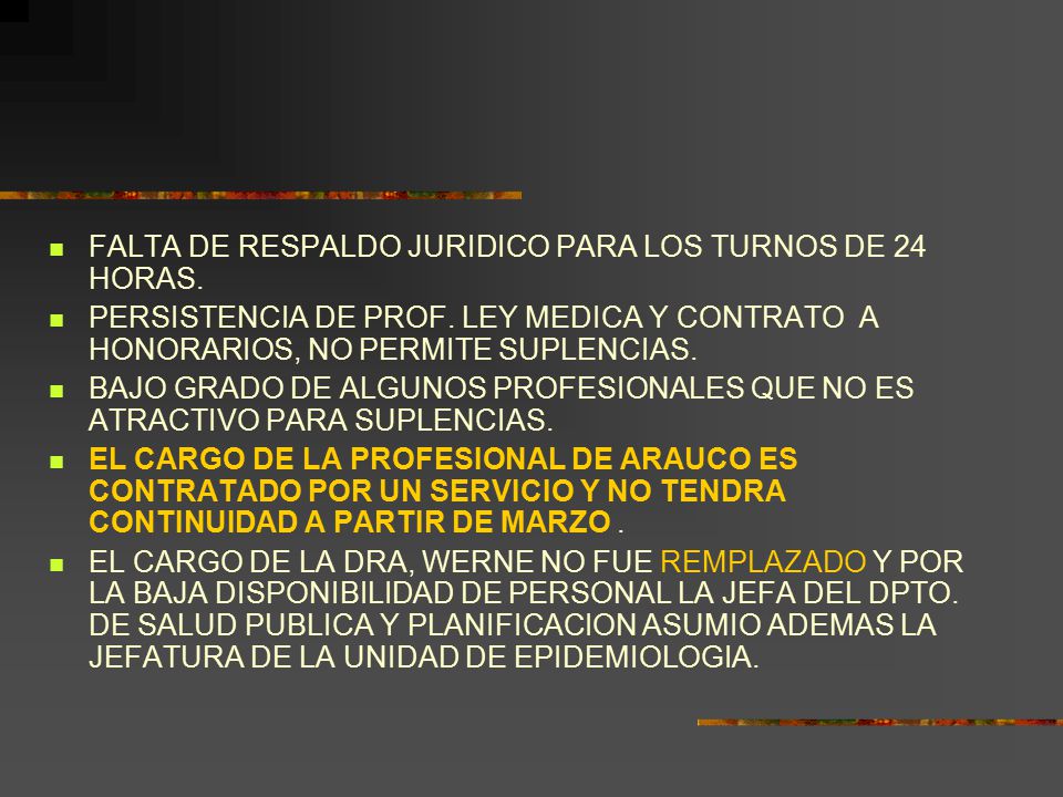 FALTA DE RESPALDO JURIDICO PARA LOS TURNOS DE 24 HORAS.