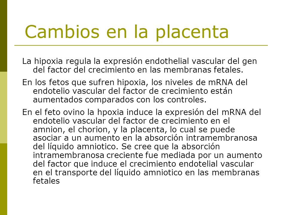 Cambios en la placenta La hipoxia regula la expresión endothelial vascular del gen del factor del crecimiento en las membranas fetales.