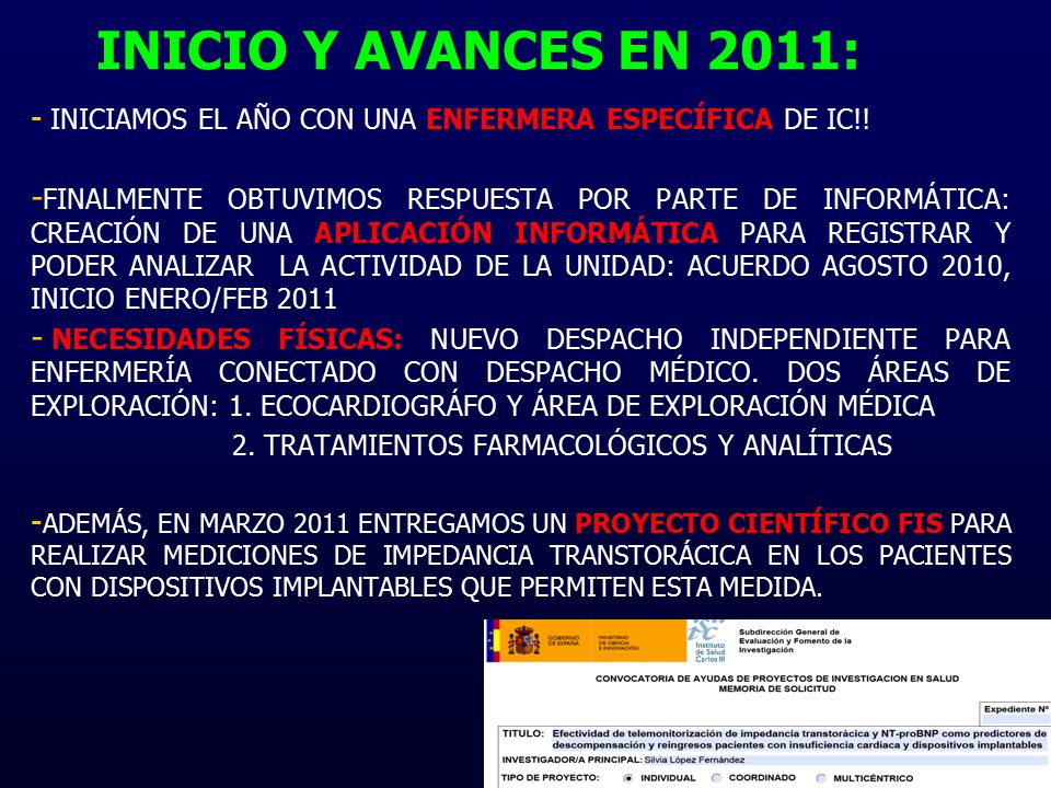 INICIO Y AVANCES EN 2011: INICIAMOS EL AÑO CON UNA ENFERMERA ESPECÍFICA DE IC!!