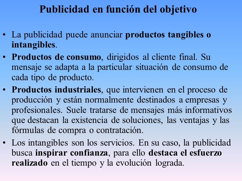 Publicidad en función del objetivo