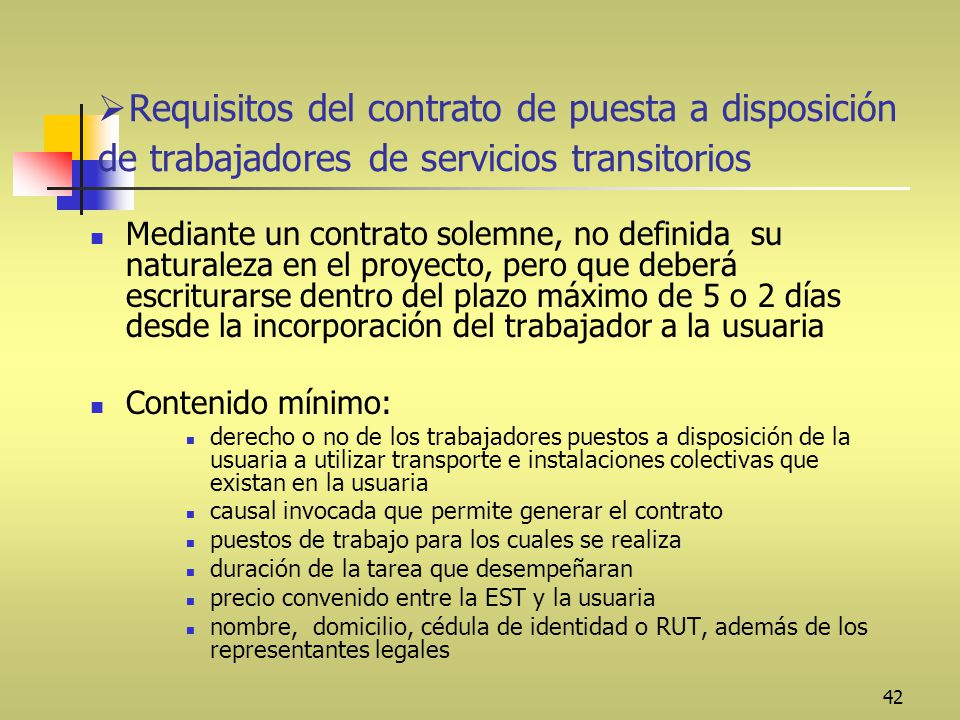 Requisitos del contrato de puesta a disposición de trabajadores de servicios transitorios