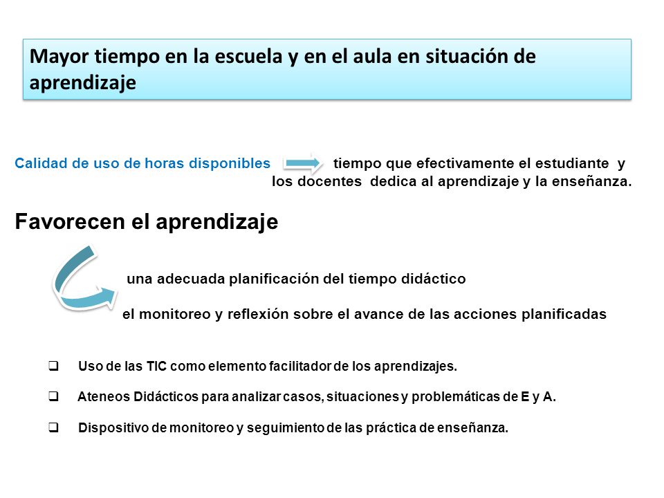 Mayor tiempo en la escuela y en el aula en situación de aprendizaje