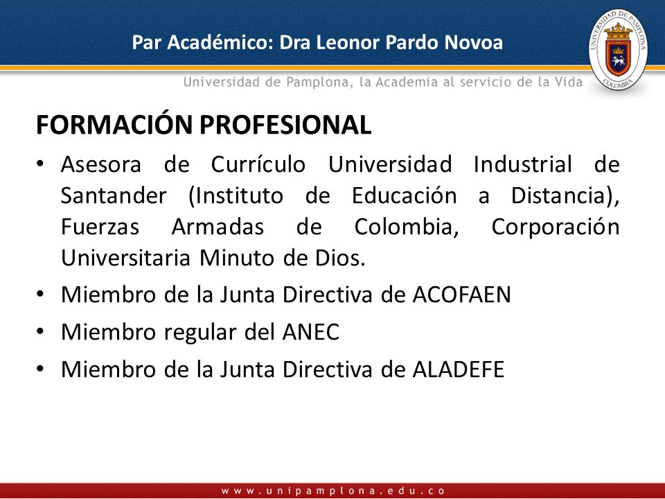 Par Académico: Dra Leonor Pardo Novoa