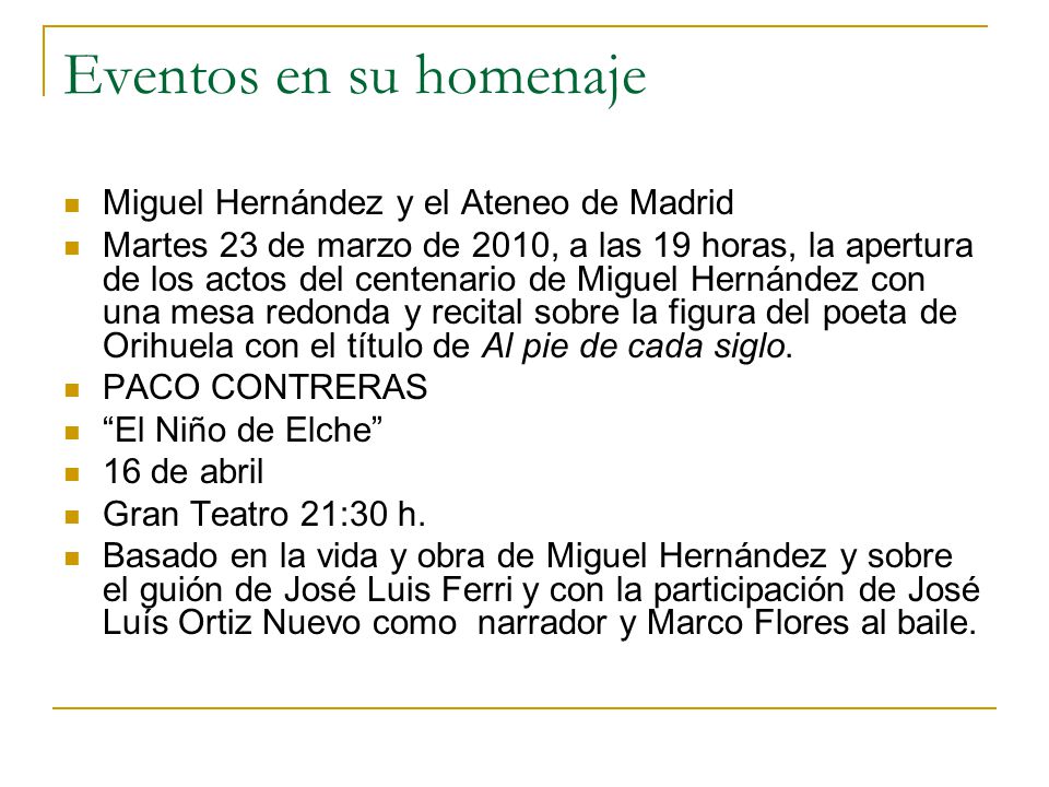 Eventos en su homenaje Miguel Hernández y el Ateneo de Madrid