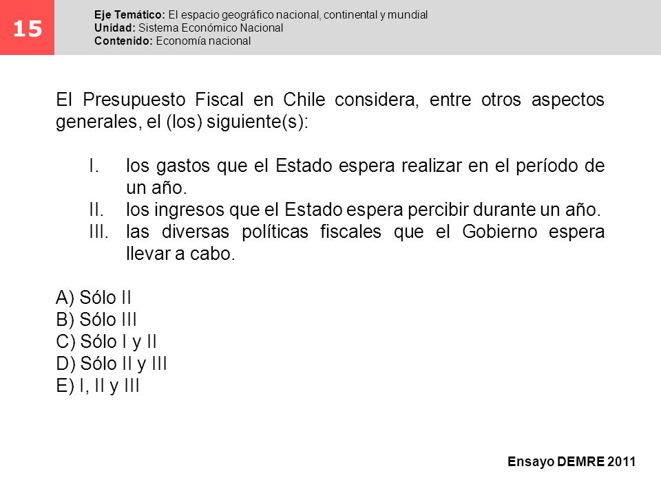 15 Eje Temático: El espacio geográfico nacional, continental y mundial. Unidad: Sistema Económico Nacional.