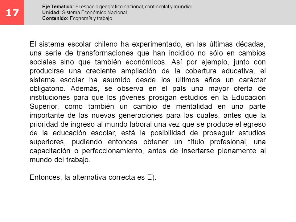 17 Eje Temático: El espacio geográfico nacional, continental y mundial. Unidad: Sistema Económico Nacional.
