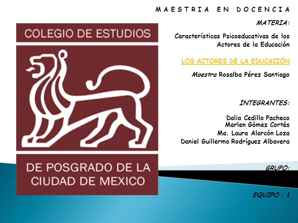 M A E S T R I A E N D O C E N C I A MATERIA: Características Psicoeducativas de los