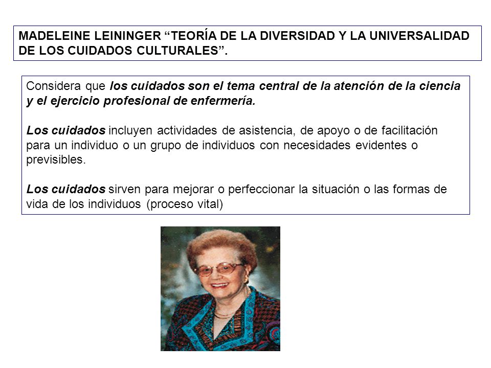 MADELEINE LEININGER TEORÍA DE LA DIVERSIDAD Y LA UNIVERSALIDAD DE LOS CUIDADOS CULTURALES .