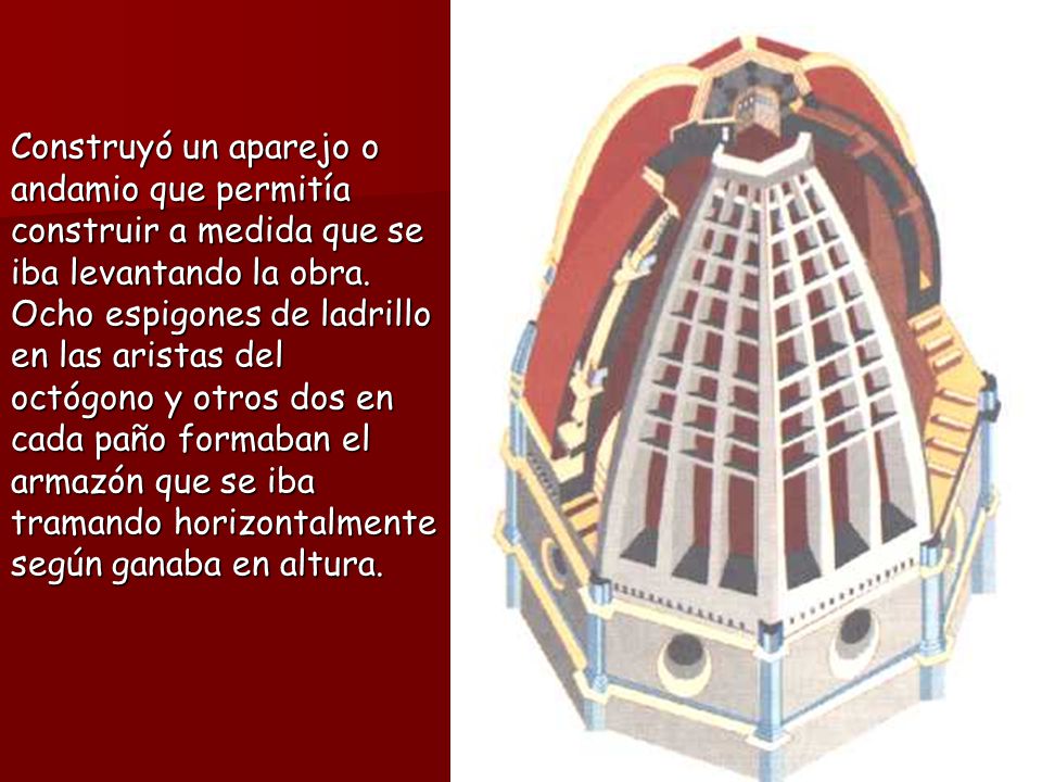 Construyó un aparejo o andamio que permitía construir a medida que se iba levantando la obra.