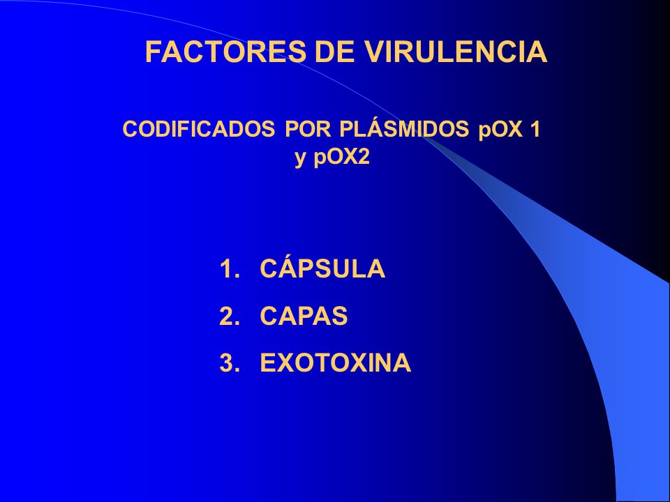 FACTORES DE VIRULENCIA CODIFICADOS POR PLÁSMIDOS pOX 1 y pOX2
