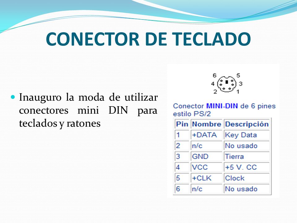 CONECTOR DE TECLADO Inauguro la moda de utilizar conectores mini DIN para teclados y ratones