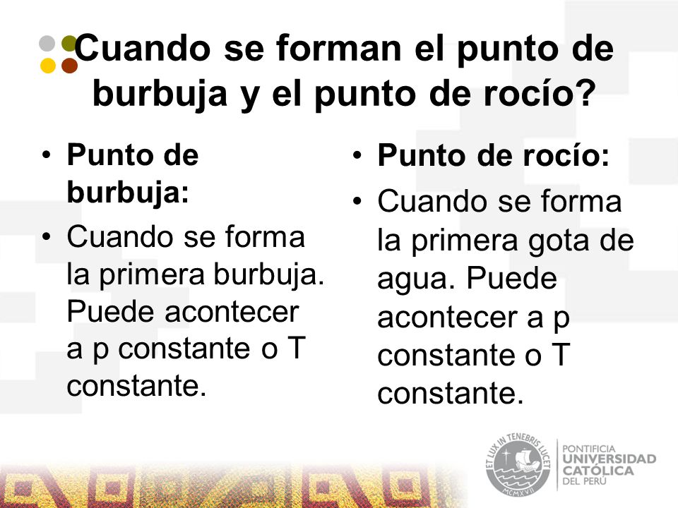 Cuando se forman el punto de burbuja y el punto de rocío