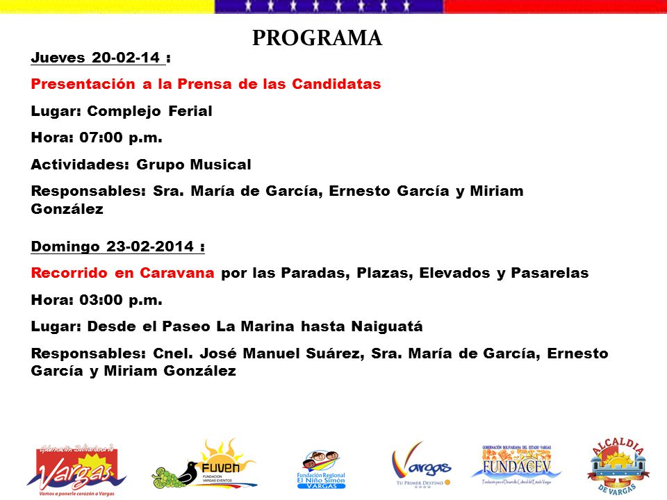 PROGRAMA Jueves : Presentación a la Prensa de las Candidatas