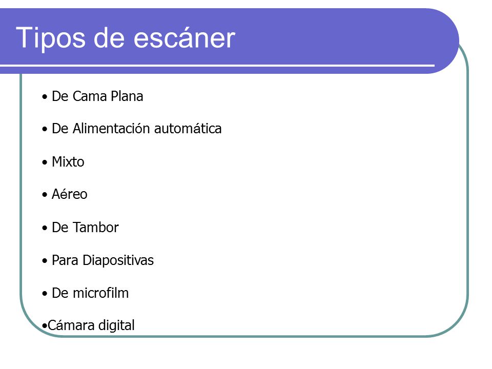 Tipos de escáner De Cama Plana De Alimentación automática Mixto Aéreo