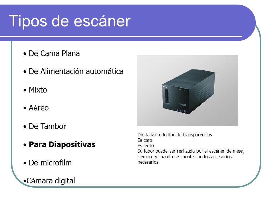 Tipos de escáner De Cama Plana De Alimentación automática Mixto Aéreo