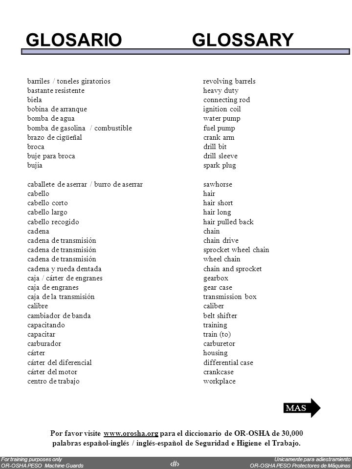 GLOSARIO GLOSSARY MAS barriles / toneles giratorios revolving barrels