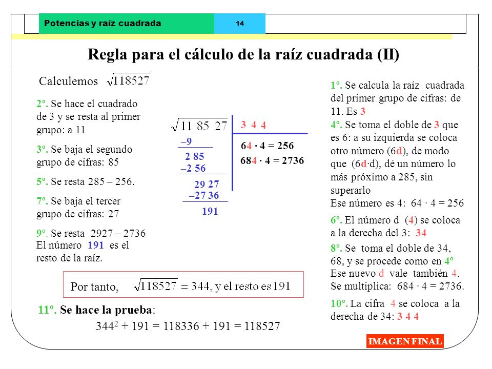 Regla para el cálculo de la raíz cuadrada (II)