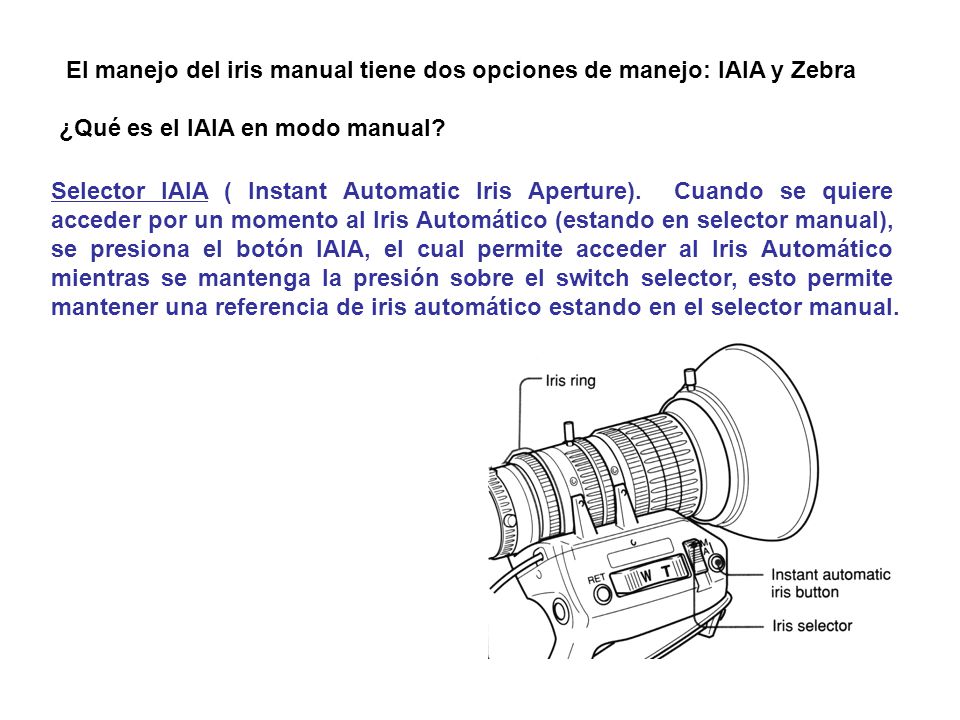El manejo del iris manual tiene dos opciones de manejo: IAIA y Zebra