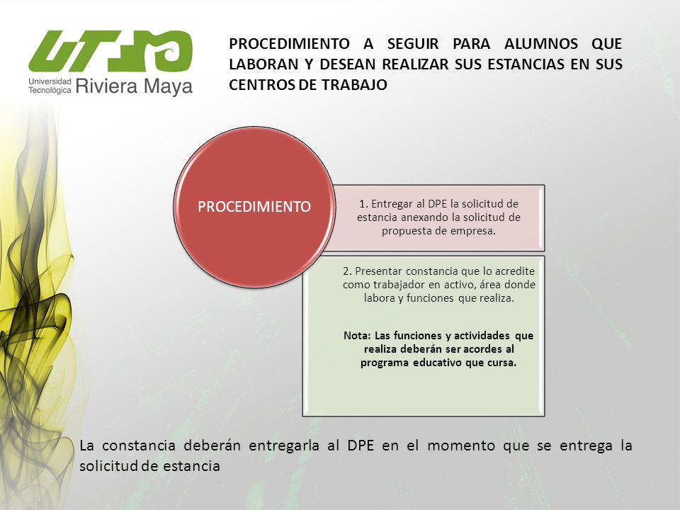 PROCEDIMIENTO A SEGUIR PARA ALUMNOS QUE LABORAN Y DESEAN REALIZAR SUS ESTANCIAS EN SUS CENTROS DE TRABAJO