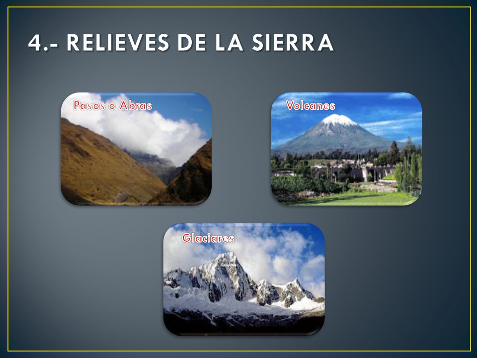 4.- RELIEVES DE LA SIERRA Pasos o Abras Volcanes Glaciares