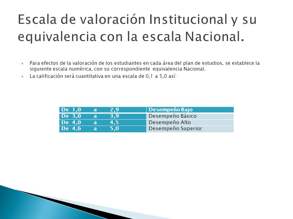 Escala de valoración Institucional y su equivalencia con la escala Nacional.
