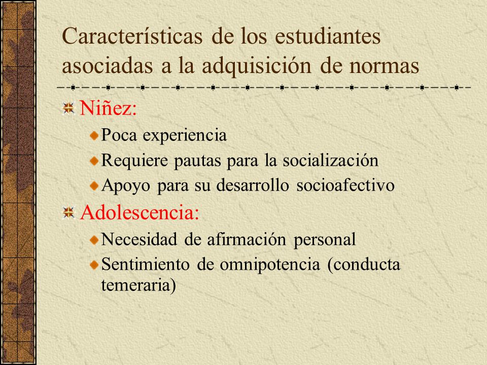 Características de los estudiantes asociadas a la adquisición de normas