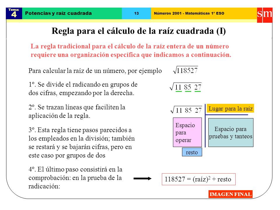 Regla para el cálculo de la raíz cuadrada (I)