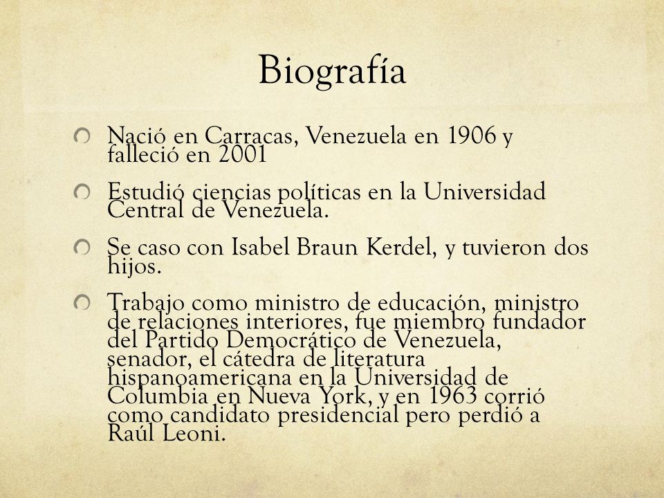 Biografía Nació en Carracas, Venezuela en 1906 y falleció en 2001