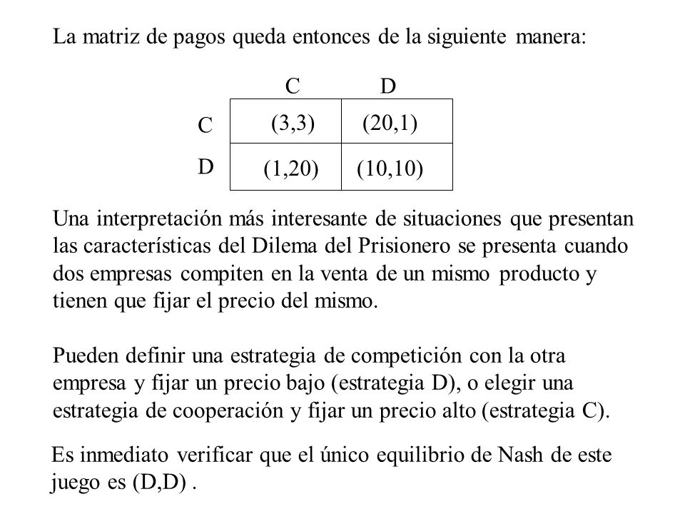 La matriz de pagos queda entonces de la siguiente manera: