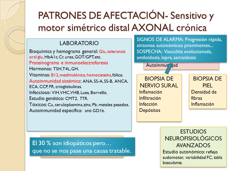 PATRONES DE AFECTACIÓN- Sensitivo y motor simétrico distal AXONAL crónica