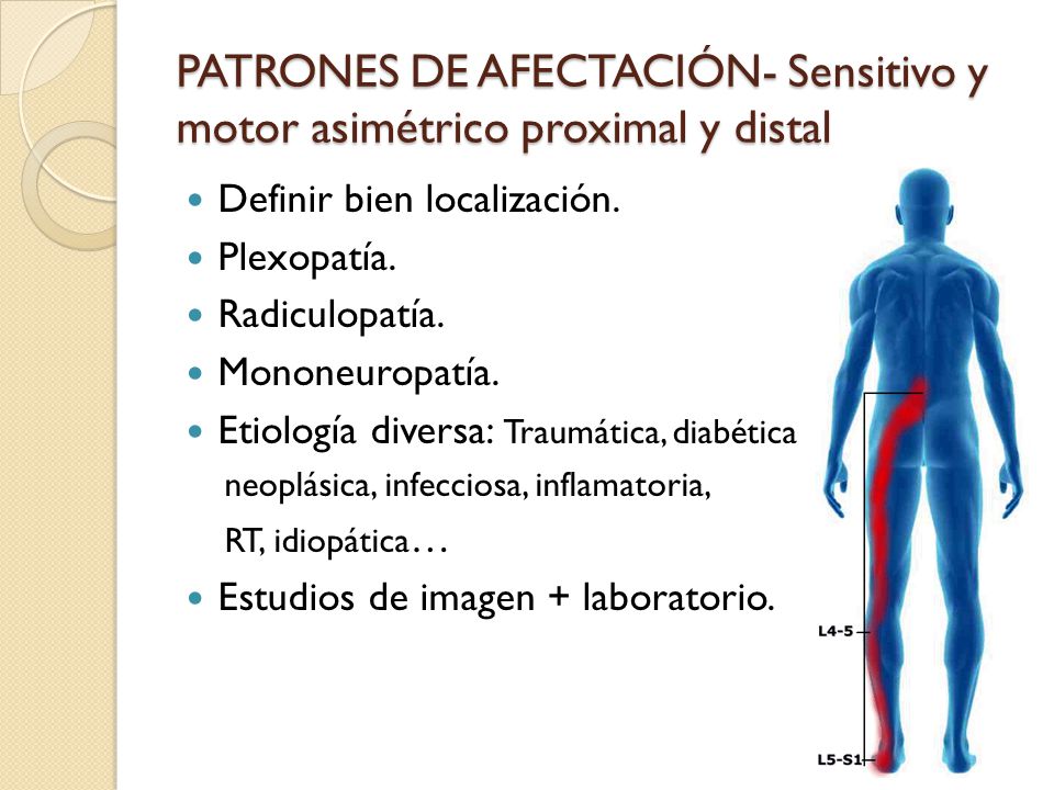 PATRONES DE AFECTACIÓN- Sensitivo y motor asimétrico proximal y distal