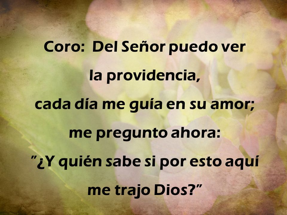 Coro: Del Señor puedo ver la providencia, cada día me guía en su amor;