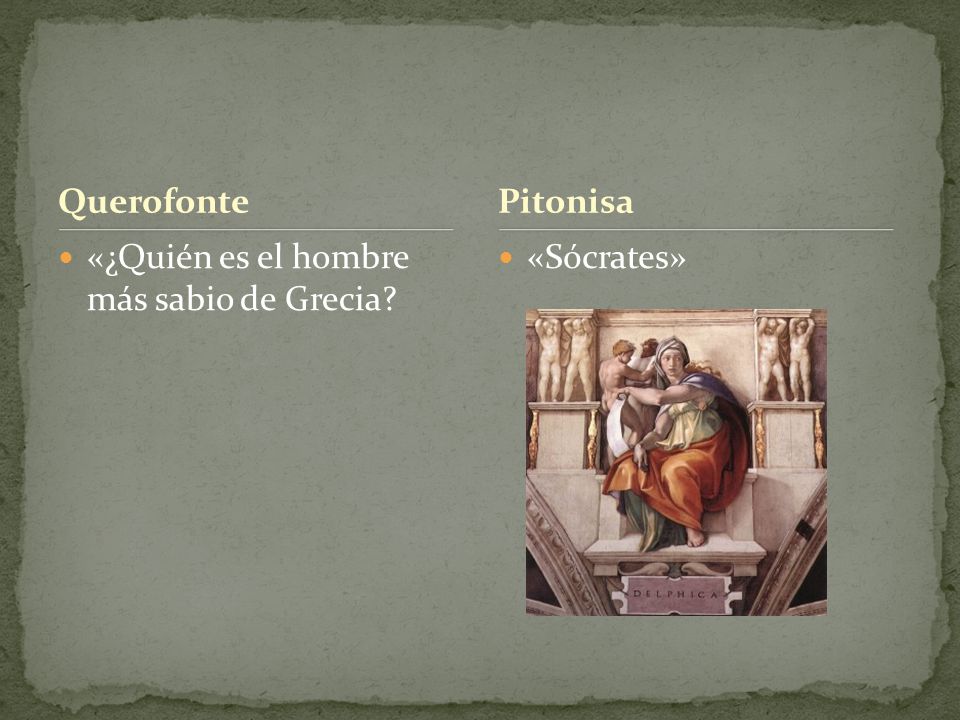 Querofonte Pitonisa «¿Quién es el hombre más sabio de Grecia «Sócrates»