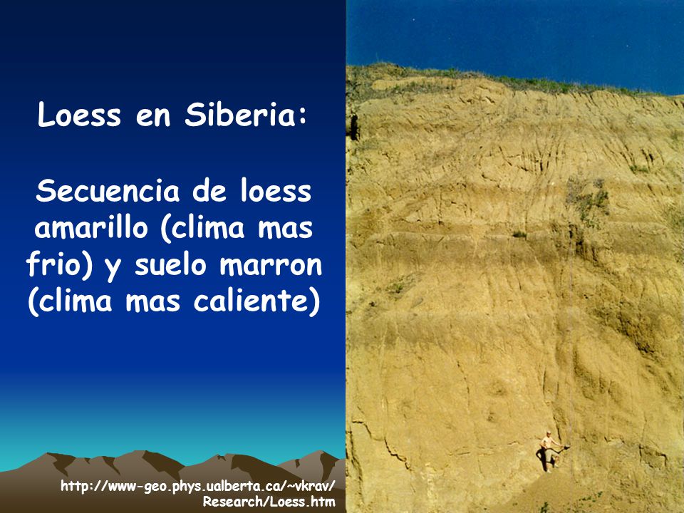 Loess en Siberia: Secuencia de loess amarillo (clima mas frio) y suelo marron (clima mas caliente)