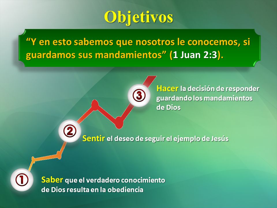 Objetivos Y en esto sabemos que nosotros le conocemos, si guardamos sus mandamientos (1 Juan 2:3).