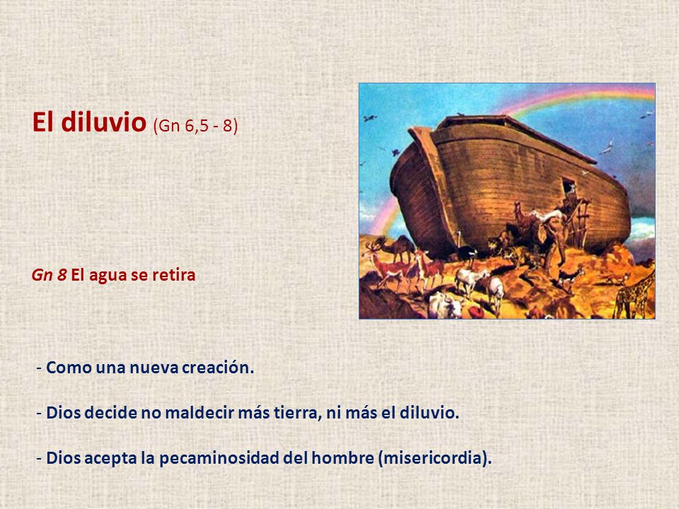 El diluvio (Gn 6,5 - 8) Gn 8 El agua se retira