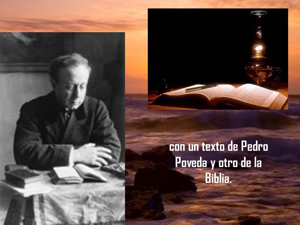con un texto de Pedro Poveda y otro de la Biblia.