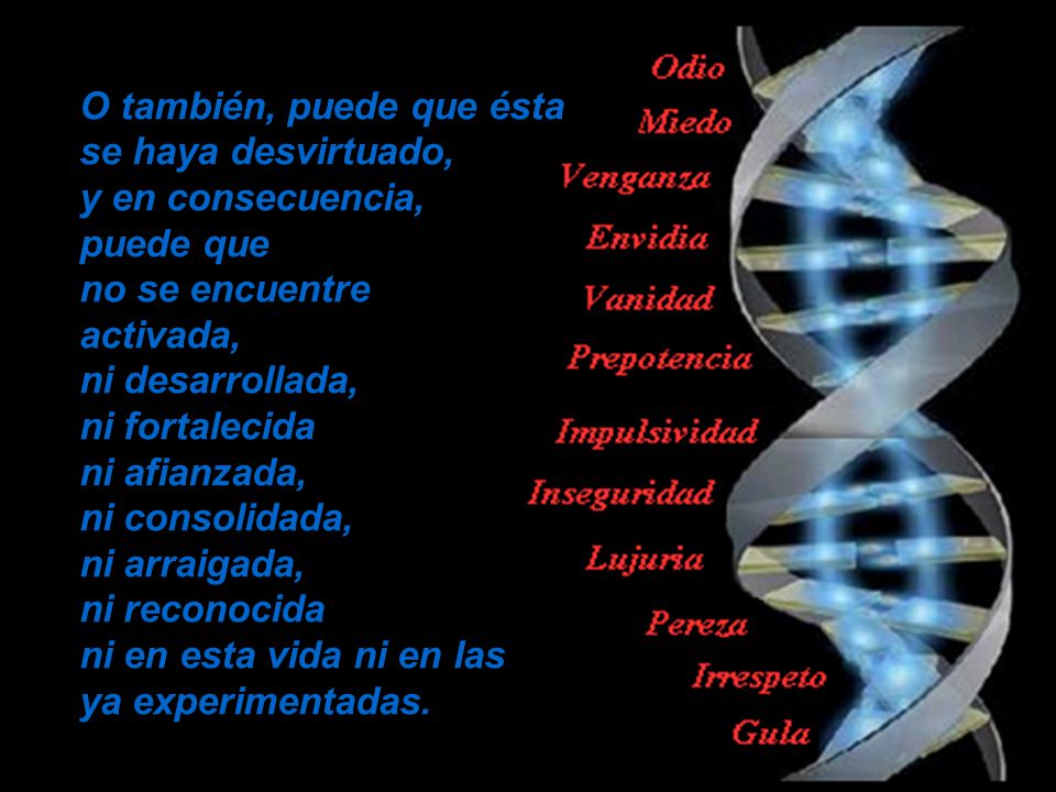 O también, puede que ésta se haya desvirtuado, y en consecuencia, puede que no se encuentre activada, ni desarrollada, ni fortalecida ni afianzada, ni consolidada, ni arraigada, ni reconocida ni en esta vida ni en las ya experimentadas.