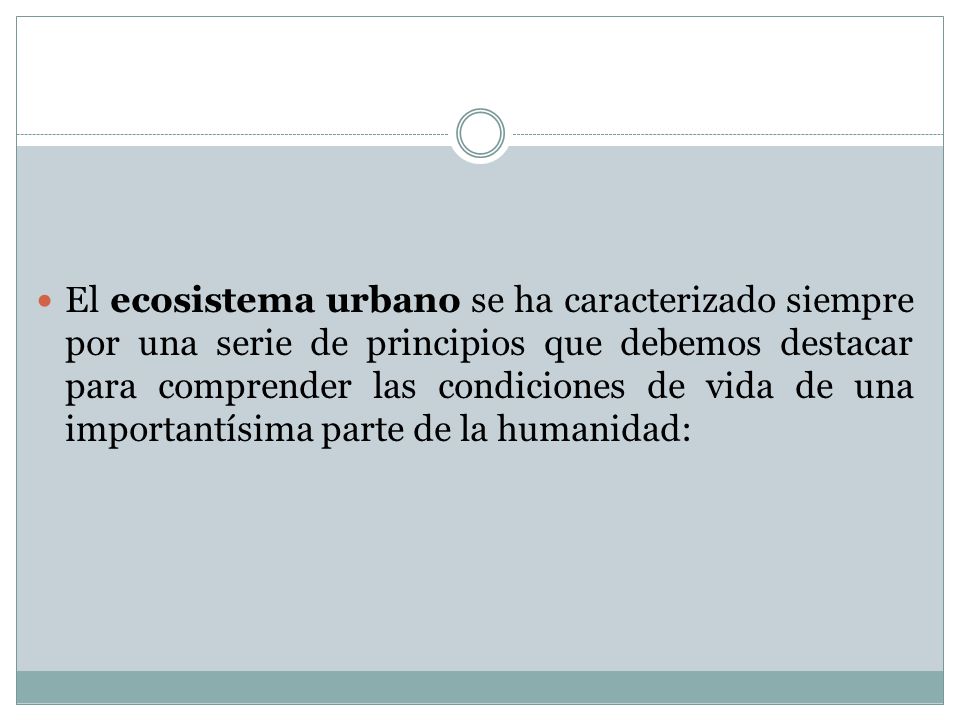 El ecosistema urbano se ha caracterizado siempre por una serie de principios que debemos destacar para comprender las condiciones de vida de una importantísima parte de la humanidad: