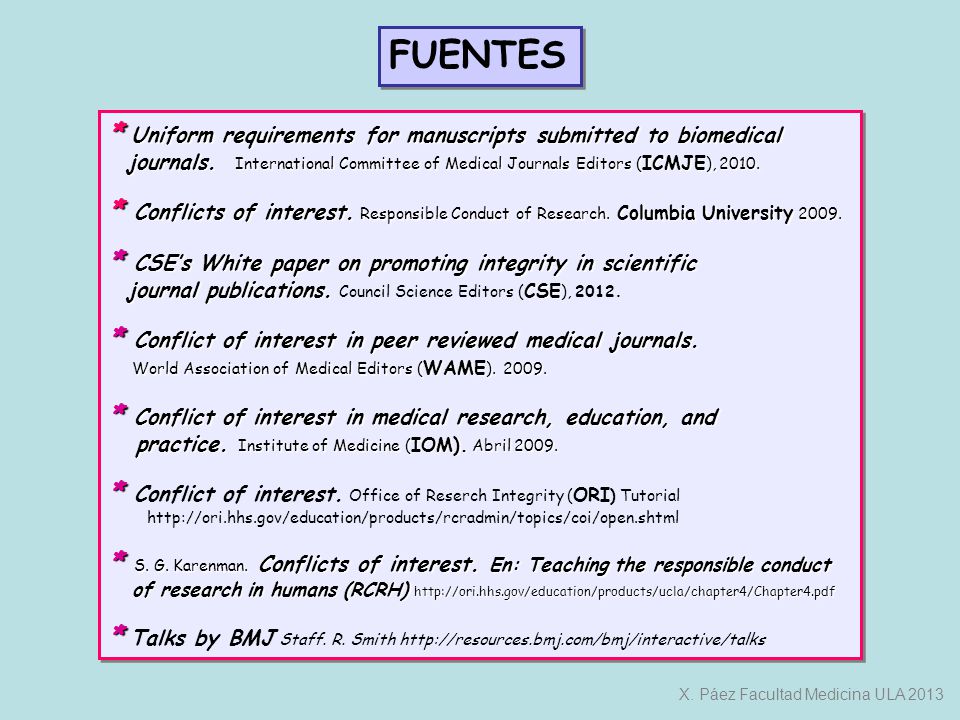 FUENTES * Uniform requirements for manuscripts submitted to biomedical