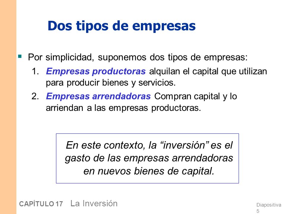 Dos tipos de empresas Por simplicidad, suponemos dos tipos de empresas: