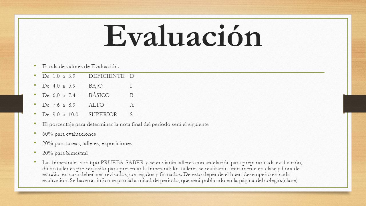 Evaluación Escala de valores de Evaluación. De 1.0 a 3.9 DEFICIENTE D