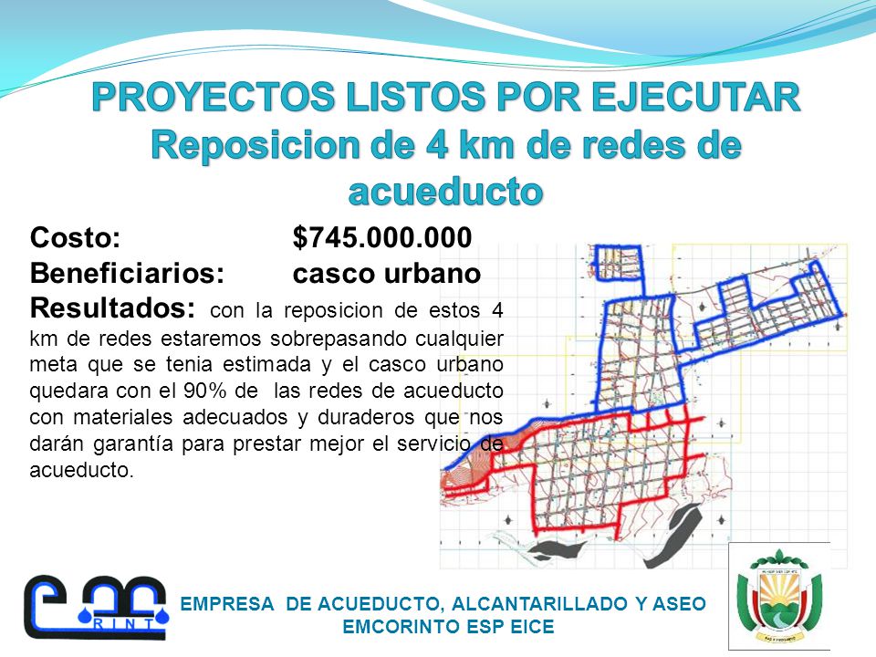 PROYECTOS LISTOS POR EJECUTAR Reposicion de 4 km de redes de acueducto