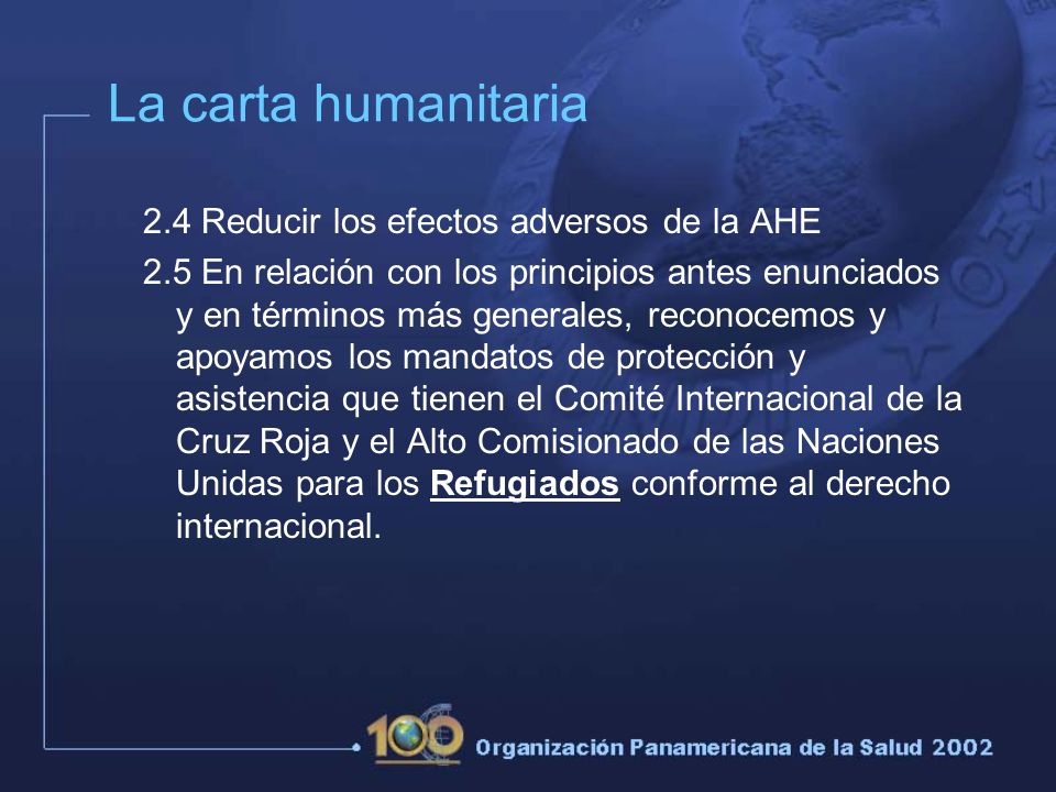 La carta humanitaria 2.4 Reducir los efectos adversos de la AHE