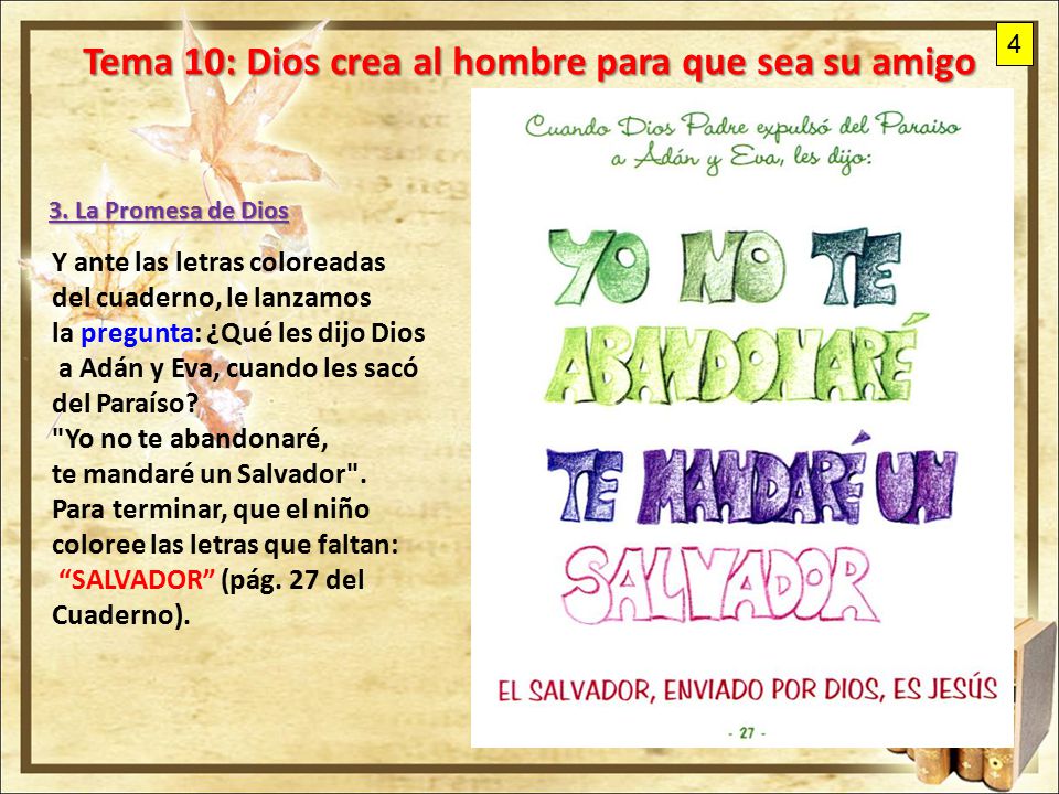 Tema 10: Dios crea al hombre para que sea su amigo