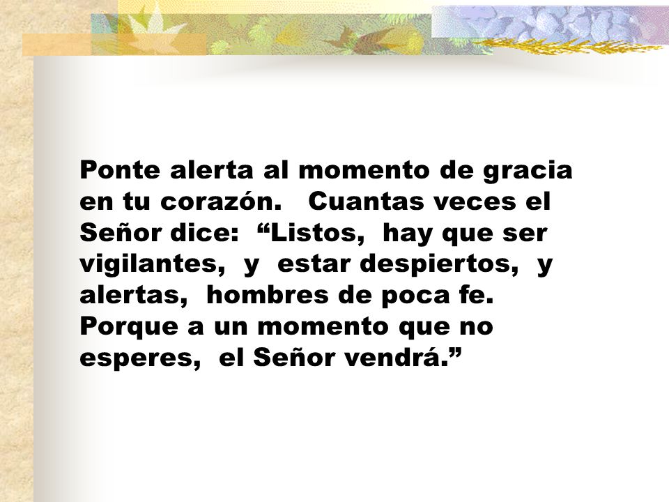 Ponte alerta al momento de gracia en tu corazón