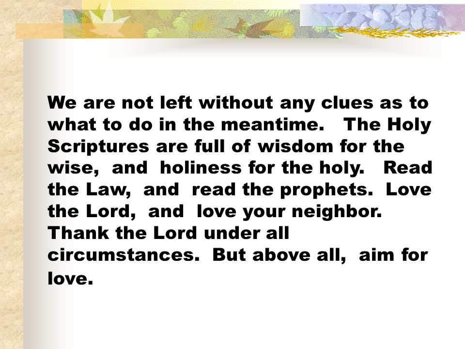 We are not left without any clues as to what to do in the meantime
