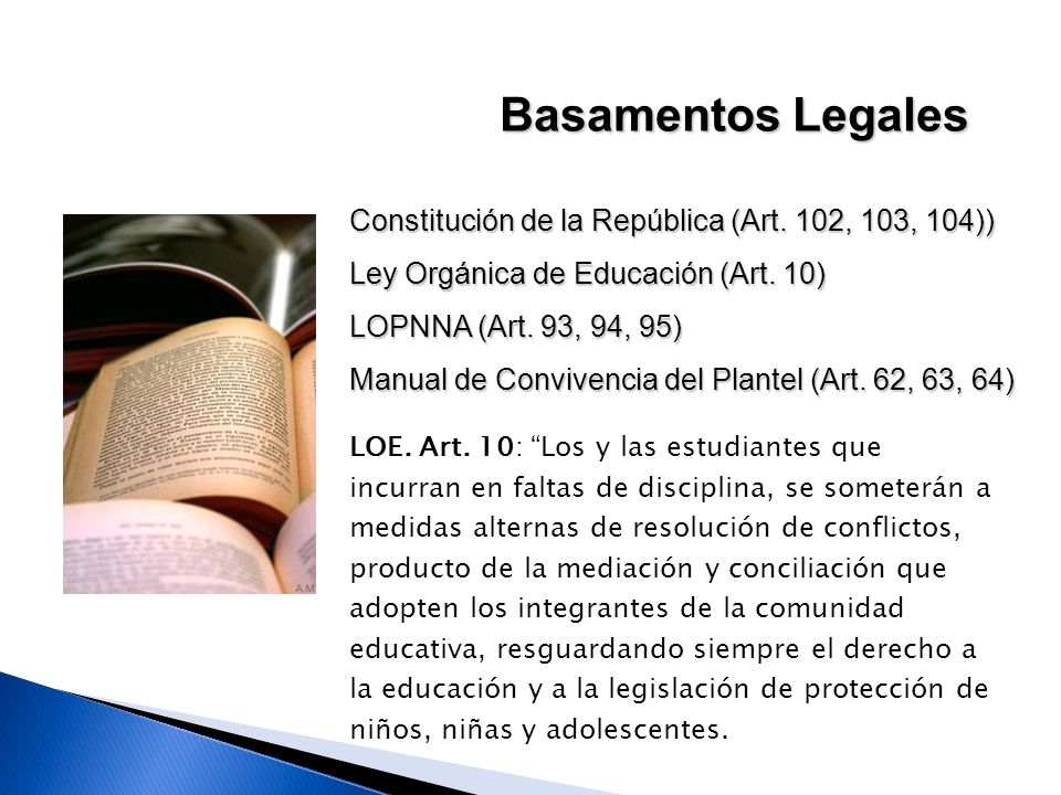 Basamentos Legales Constitución de la República (Art. 102, 103, 104))